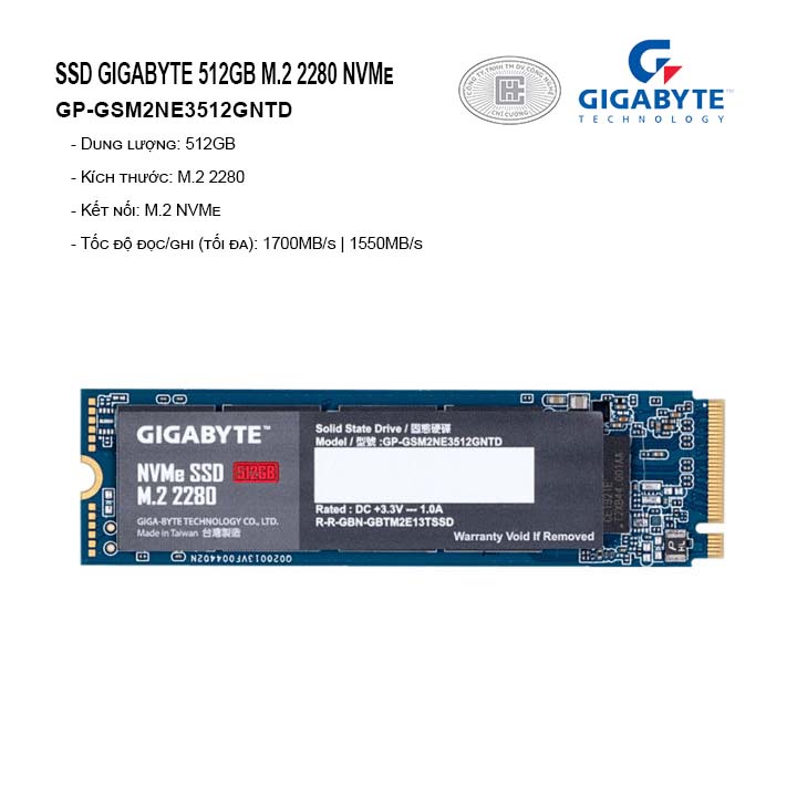 Ổ Cứng SSD M2 PCIe NVMe 512GB GIGABYTE Gen3.0x4 GPGSM2NE3512GNTD Viễn Sơn Phân Phối | WebRaoVat - webraovat.net.vn