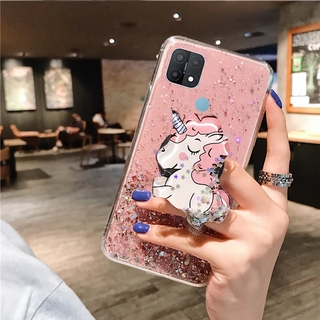 Ốp Mềm OPPO A15 Phim Hoạt Hình Lấp Lánh Bling Trong Suốt Ngôi Sao Đầy Đủ Có Giá Đỡ Nước Vỏ Kỳ Lân Dễ Thương OPPOA15