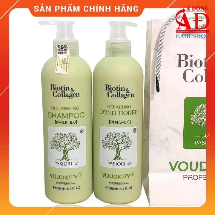 BỘ DẦU GỘI XẢ VOUDIOTY NOURISHING BIOTIN &amp; COLLAGEN XANH RÊU 2021 MỀM MƯỢT NGĂN GÃY RỤNG CHO TÓC DẦU NHỜN 500ML*2