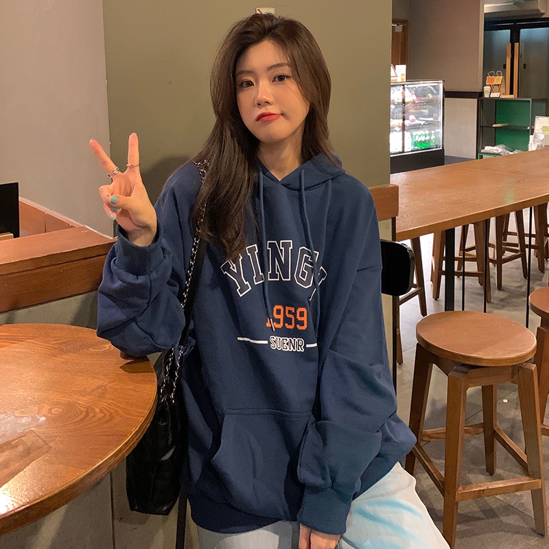 Áo Hoodie Mỏng Dáng Rộng In Chữ Thời Trang Mùa Thu Cho Nữ