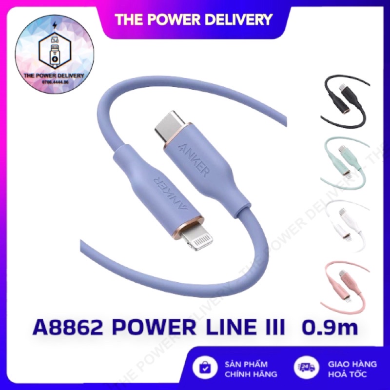 Dây Cáp Sạc Anker A8662 0.9m và A8663 1.8m PowerLine III Flow Usb-C- dành cho IPIPXs Max Xr 11,12,13 Seri