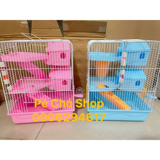 Lồng3 tầng Lâu Đài Cổ Tích TẶNG kèm dây mài răng cho hamster,sóc..30 x 24 x 40