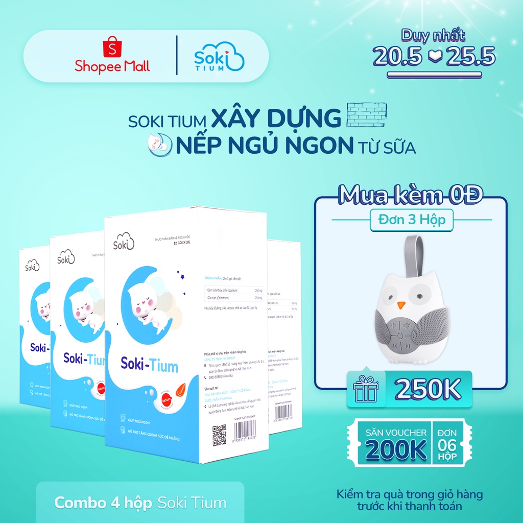 Combo 4 hộp Soki Tium giúp bé ngủ ngon, sâu giấc dành cho bé dưới 12 tháng tuổi - ST04