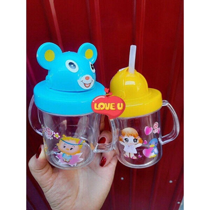 Cốc Tập Hút Nước Cho Bé Có Tay Cầm Và Ống Hút Nhựa Việt Nhật 280ml - Made in Việt Nam