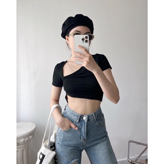 Áo crop thun dây xích ĐEN