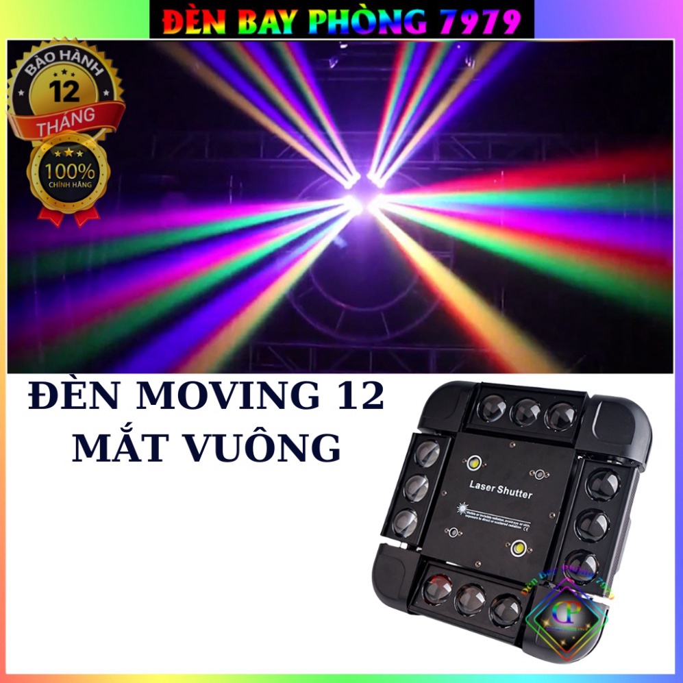 Đèn Laser Moving 12 Mắt Vuông Với Thiết Kế Ma Trận Chạy 3 Chức Năng Cho Hiệu Ứng Đa Dạng Dùng Cho, Sân Khấu, Quán Bar...