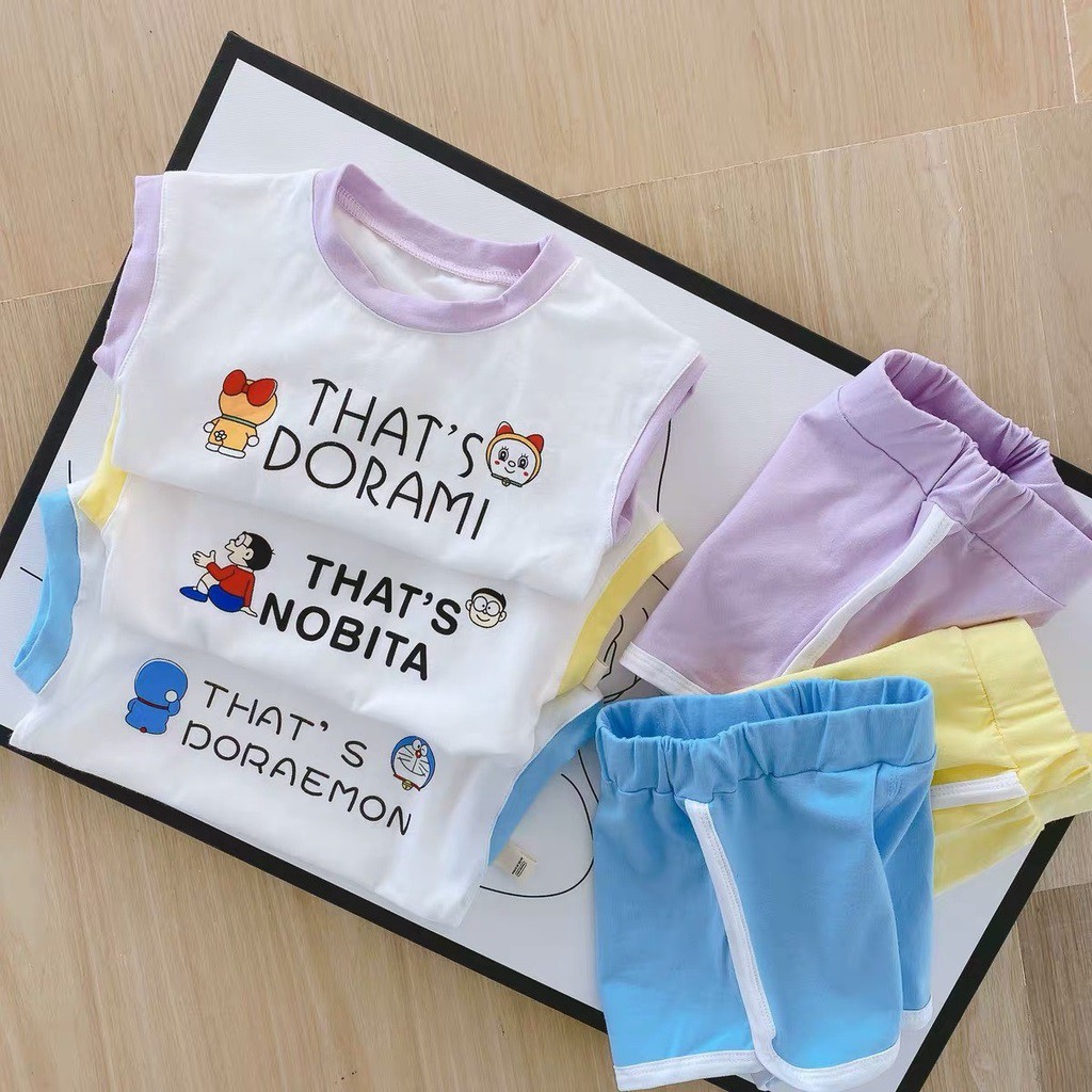 Bộ ba lỗ nobita,doraemon chất cotton thoáng mát cho bé 7-19kg