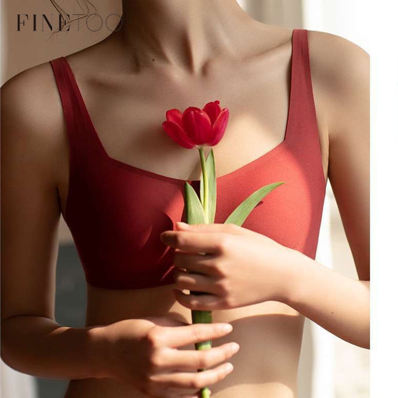 Áo bra FINETOO không gọng liền mạch mềm mịn nâng đẩy ngực gợi cảm S-XL