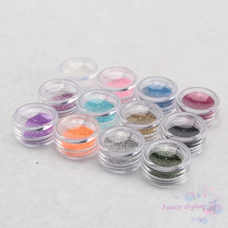 Set 12 hộp bột nhung kim tuyến trang trí móng tay đủ màu