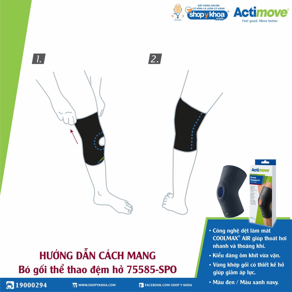 Bó Gối Thể Thao Đệm Hở 75585-SPO, Sợi Vải Thở COOLMAX AIR, Màu Đen/Xanh Đen [Actimove] - NK Chính Hãng Châu Âu (1 Cái)