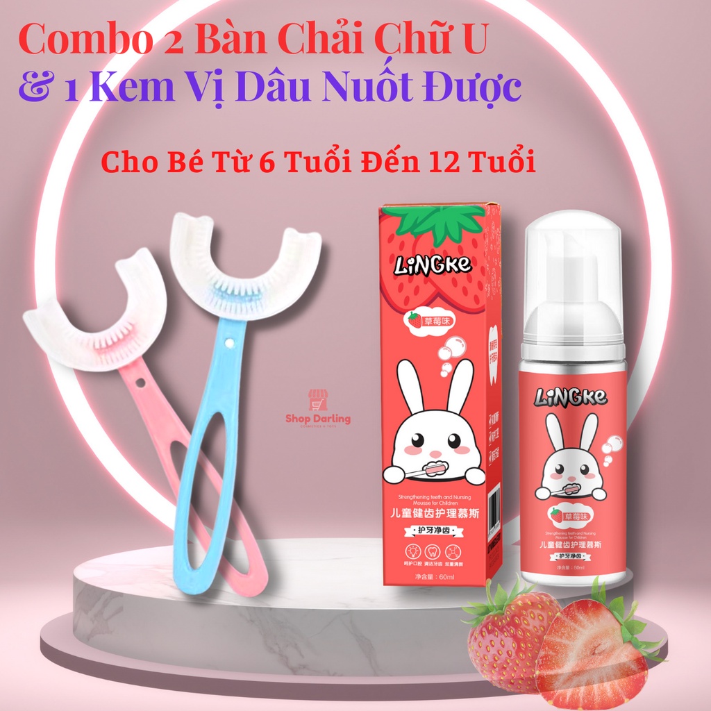 Combo Kem Và bàn Chải Đánh Răng Chữ U Cho Bé 2 Tuổi Đến 12 Tuổi, Chăm Sóc Bảo Vệ Răng Nướu Cho Trẻ Em