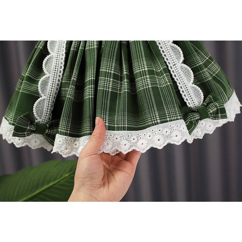 Đầm Công Chúa Họa Tiết Sọc Caro Phong Cách Lolita Hàn Quốc Thời Trang Mùa Thu Cho Bé Gái