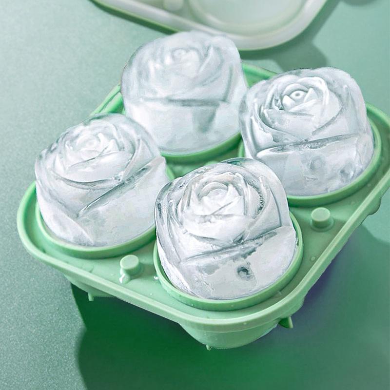 PVN44015 Khuôn Silicone Làm Đá Viên Hình Hoa Hồng Kèm Nắp Đậy Dễ Tháo Gỡ