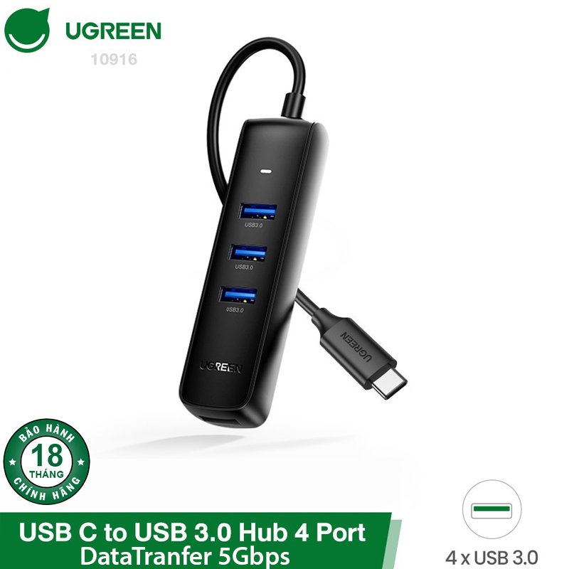 HUB USB Type C to 3 cổng USB 3.0 A Cao Cấp Ugreen 10916 Chính Hãng CM416 dây 25cm