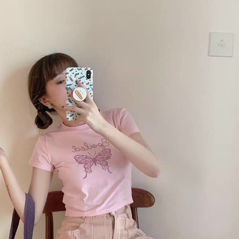 áo croptop màu hồng  hình bướm xinhhh