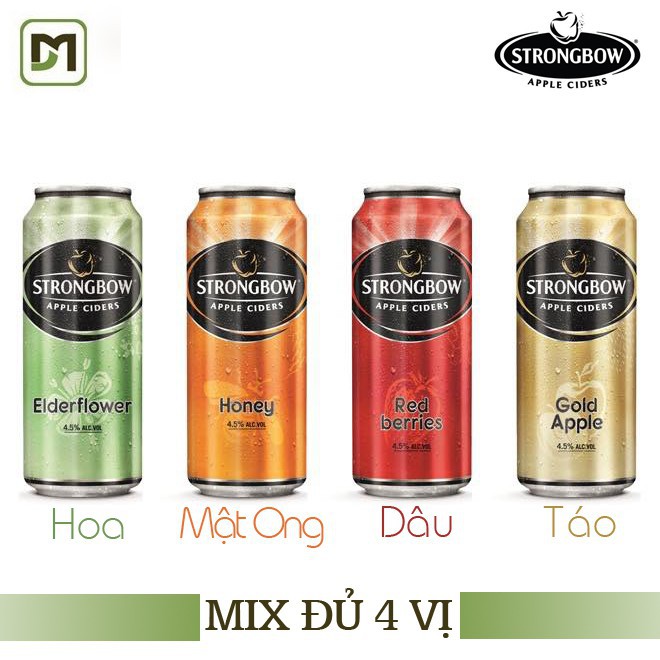 Thùng 24 lon nước táo lên men Strongbow mix 4 vị (24 lon x 330ml)