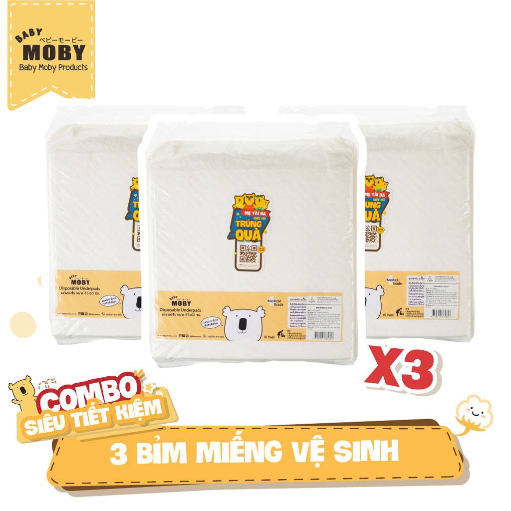 [Combo tiết kiệm] 03 Bịch miếng lót chống thấm Moby (10 miếng/bịch)