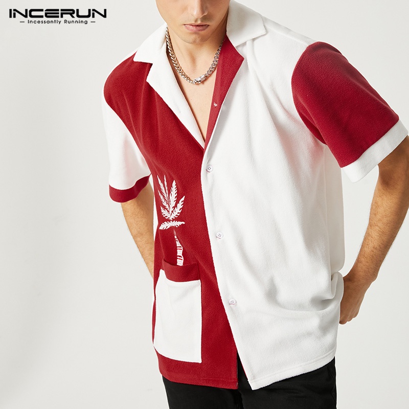 Áo sơ mi tay INCERUN ngắn màu sắc thời trang cho nam