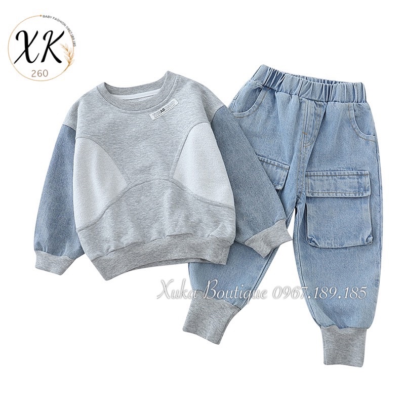 Set Áo Nỉ Quần Jeans Cao Cấp Bé Trai [Ảnh Thật]