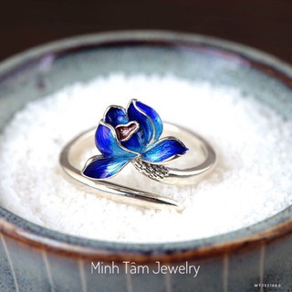 Nhẫn bạc hoa sen xanh bạc 925 cao cấp-Minh Tâm Jewelry
