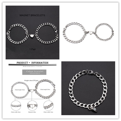 Bộ 2 Vòng Tay Bạc Mặt Hình Trái Tim Cho Cặp Đôi