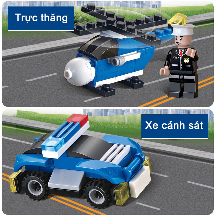 Bộ 8 kiểu đội cảnh sát xếp hình LEGO lắp ráp thông minh phát triển trí tuệ mảnh nhỏ 3-6 tuổi