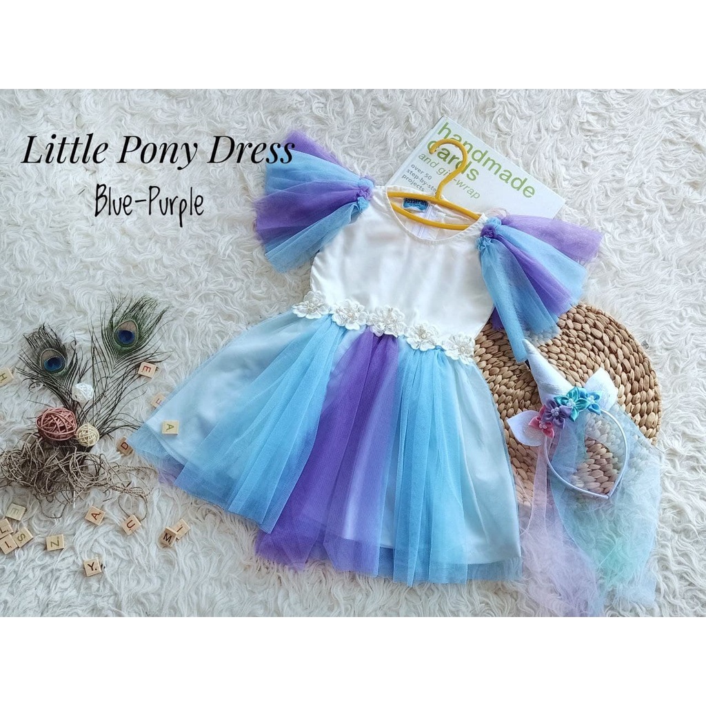 Đầm Hình Ngựa Pony Nhỏ Màu Xanh Dương/Tím Làm Quà Tặng Cho Nữ/Đầm Cưới