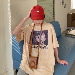 Áo thun unisex tay lỡ hình cô gái - freesize