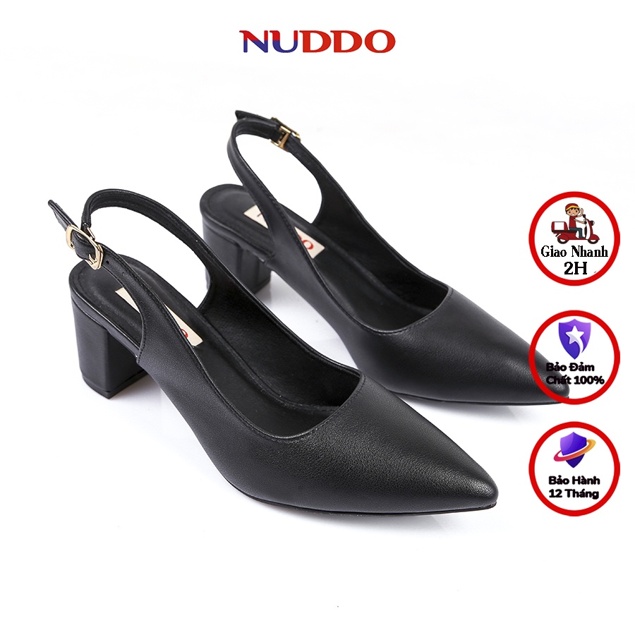 Giày cao gót nữ 5 phân mũi nhọn gót vuông kiểu dáng sandal slingback kín mũi đẹp công sở da mềm sang trọng NUDDO NU2012