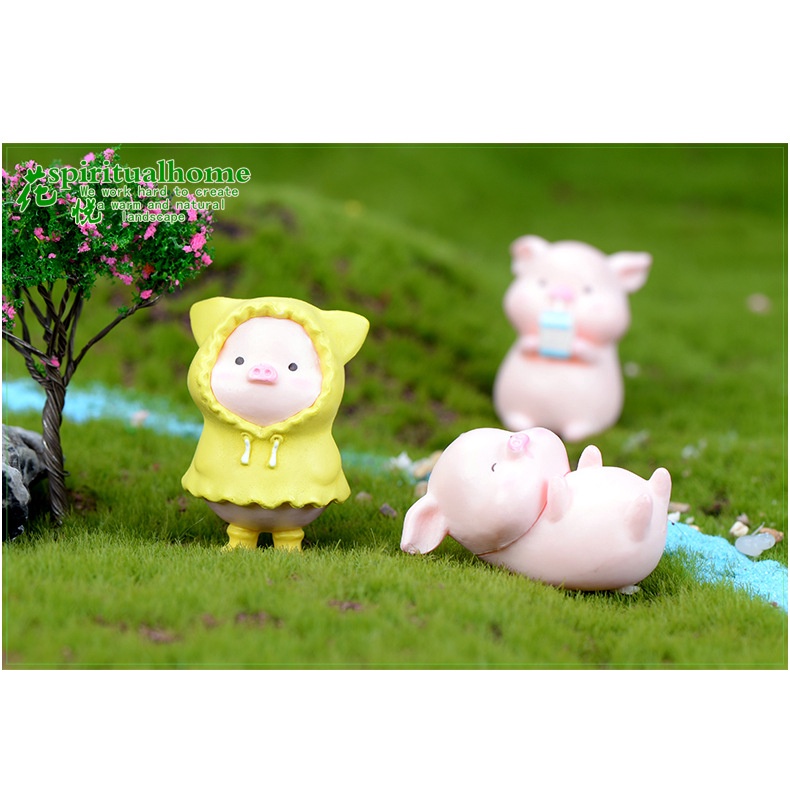 Tiểu cảnh mini ❤️ Mô hình 06 lợn hồng áo vàng đáng yêu trang trí tiểu cảnh sen đá, sân vườn, terrarium