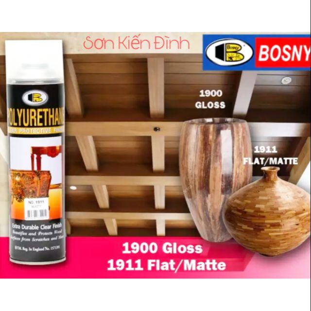 Sơn xịt bóng gỗ Pu Bosny  Thái Lan 600ml