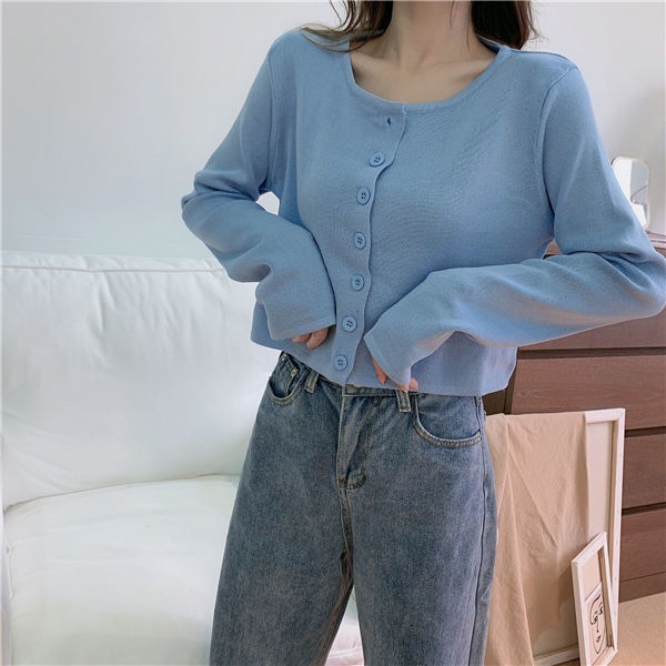 Áo Cardigan Dệt Kim Màu Trơn Dáng Ngắn Phong Cách Hàn Quốc Thời Trang Mùa Hè Mới Cho Nữ