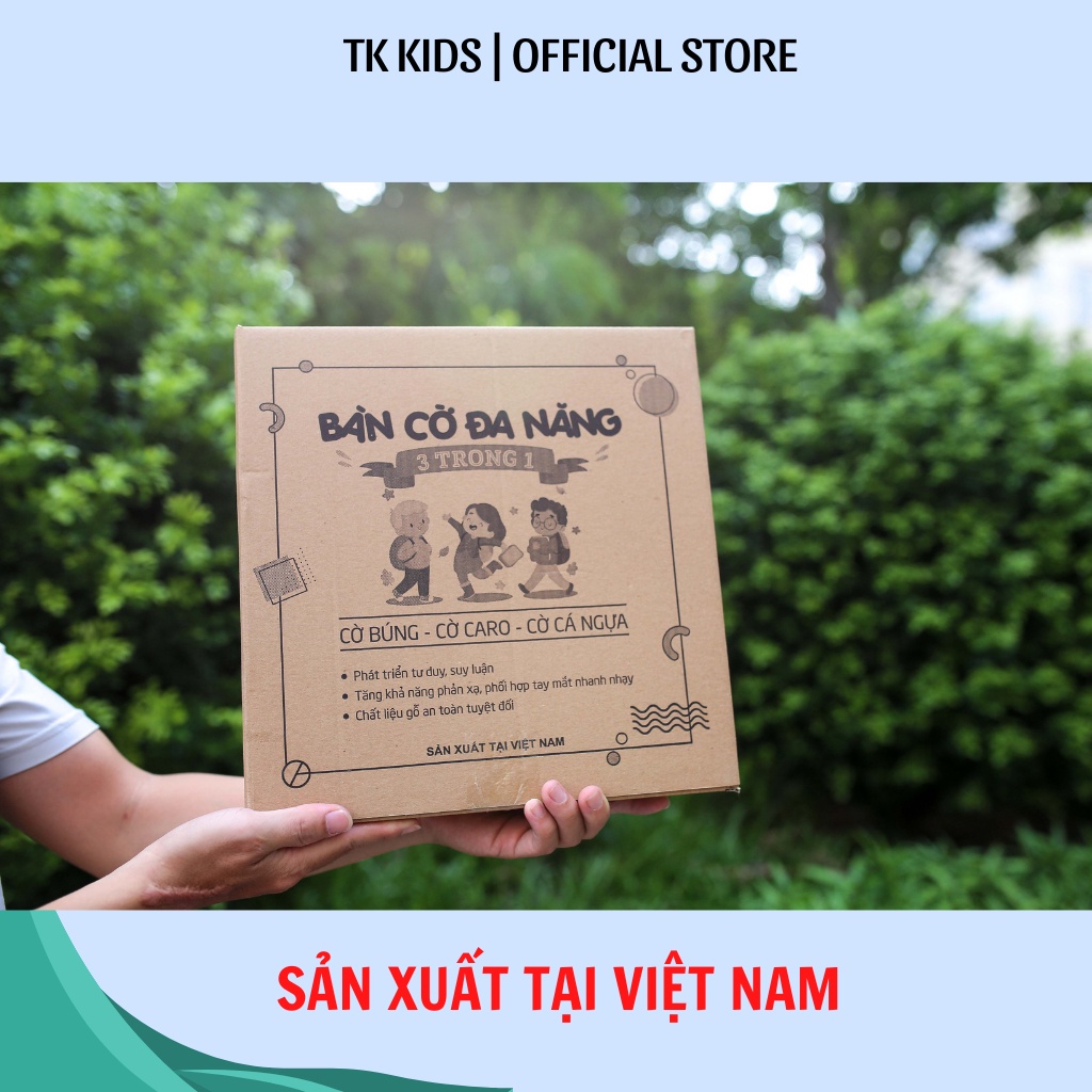 Bộ cờ đa năng 3 trong 1 cho bé cờ búng, cờ caro, cờ cá ngựa bằng gỗ tự nhiên kích thước 30x30x5cm