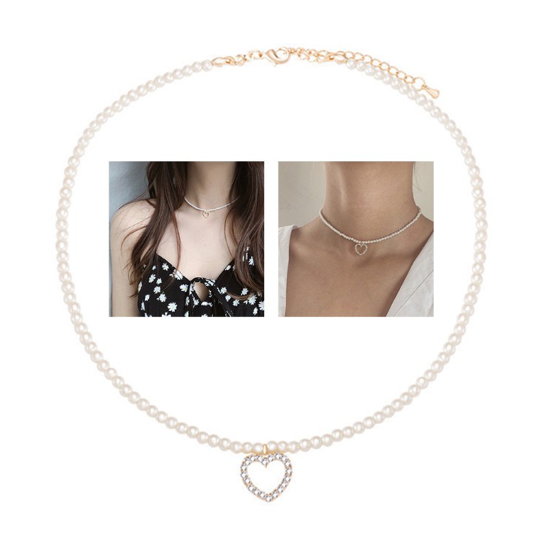 vòng cổ Choker Đính Hạt Ngọc Trai Nhân Tạo Hình Trái Tim Sang Trọng Có Thể Điều Chỉnh Cho Nữ