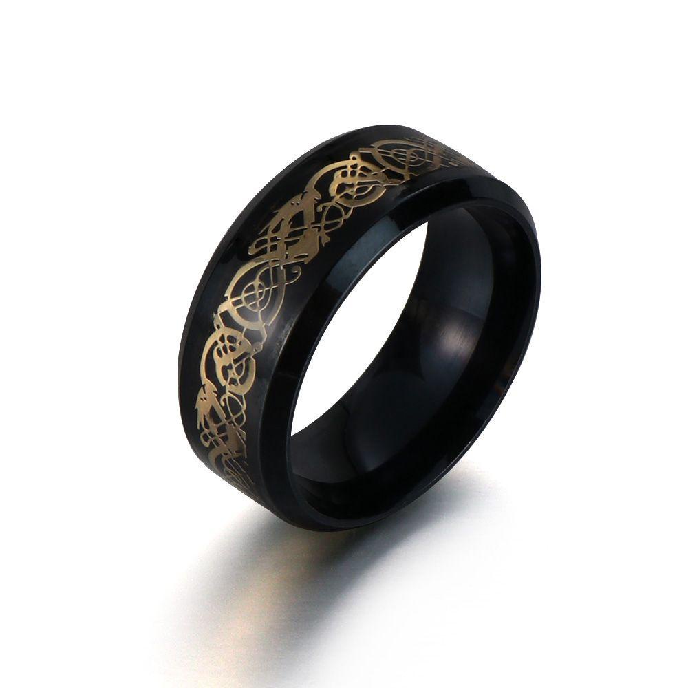 WONDER Nhẫn Inox Đen Hoạ Tiết Rồng Celtic