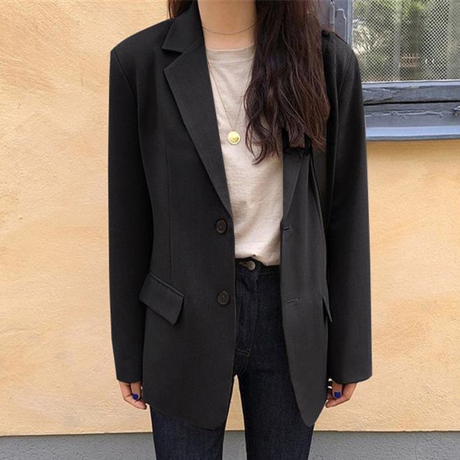 Áo Khoác Blazer Màu Đen Phong Cách Hàn Quốc Thời Trang Mùa Đông Cho Nữ Vest