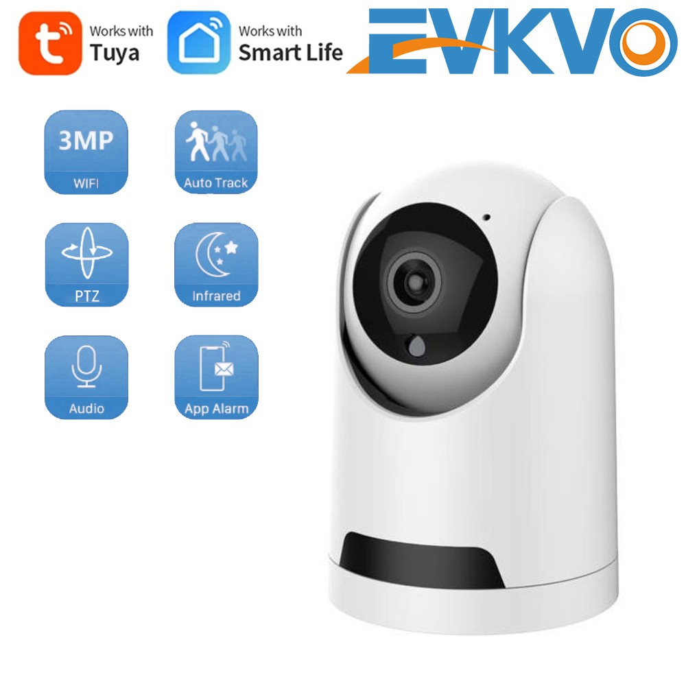 EVKVO - Theo dõi tự động -Tuya Smart Life APP FHD 3MP WIFI Camera quan sát Rotate Wireless PTZ IP Camera CCTV Mini WIFI Camera Motion Detection Alarm