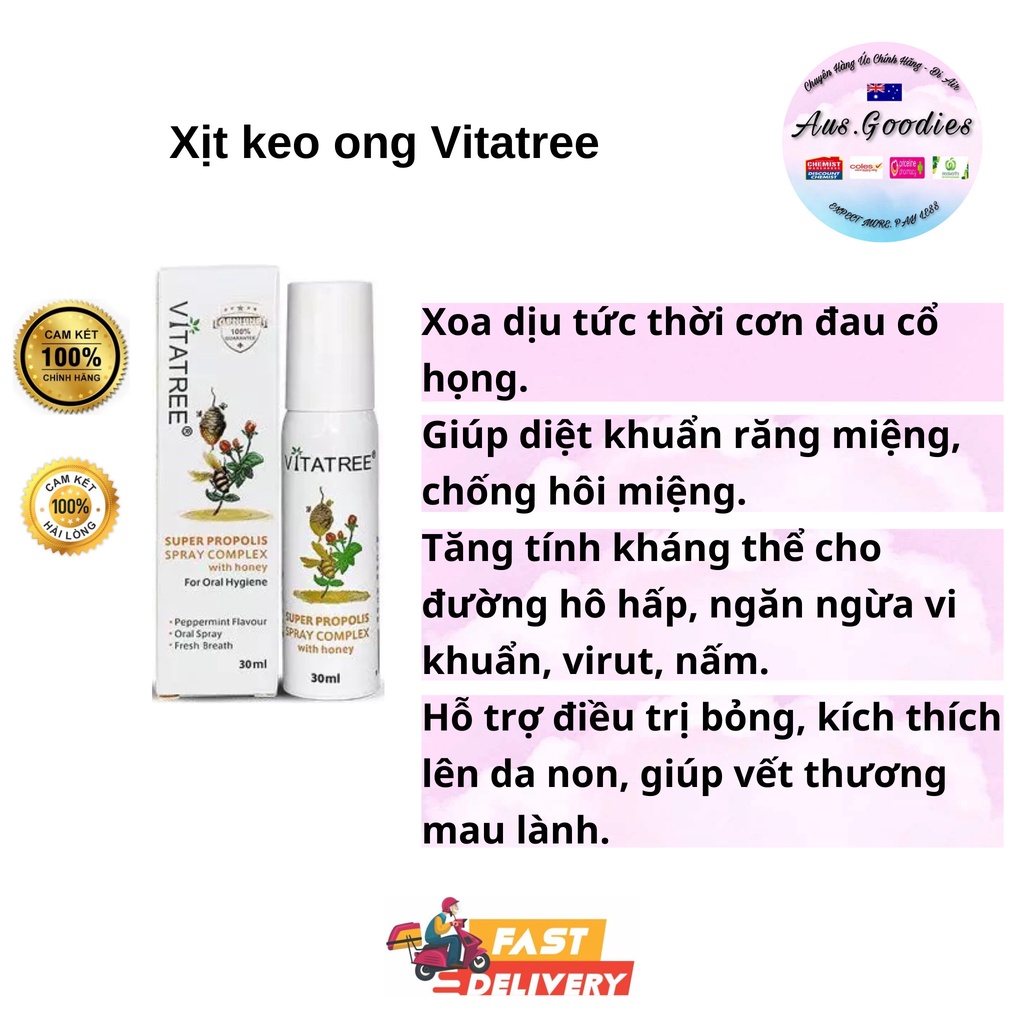 Xịt keo ong vitatree Super Propolis Úc 30ml mẫu mới date 2024