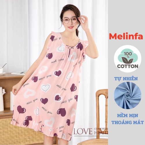 Váy đầm ngủ nữ vải Cotton tự nhiên mềm mịn mát lạnh, đầm mặc nhà mùa hè mã VAV0226