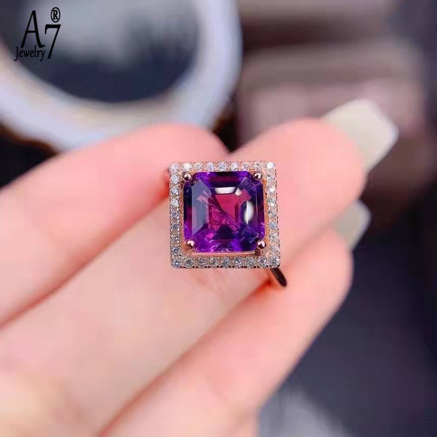 Nhẫn Hở Đính Đá Vuông Màu Vàng Hồng A7 18K