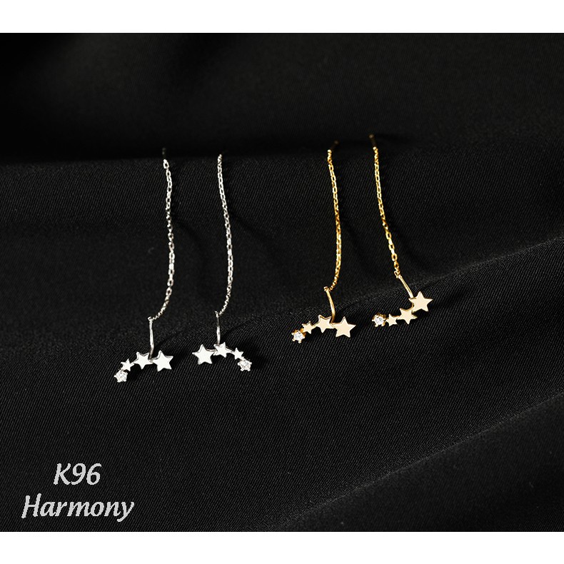 Khuyên tai nữ bạc dài ngôi sao đính đá mạ vàng Gold Star độc đáo, xinh xắn | HARMONY ACCESSORIES K96