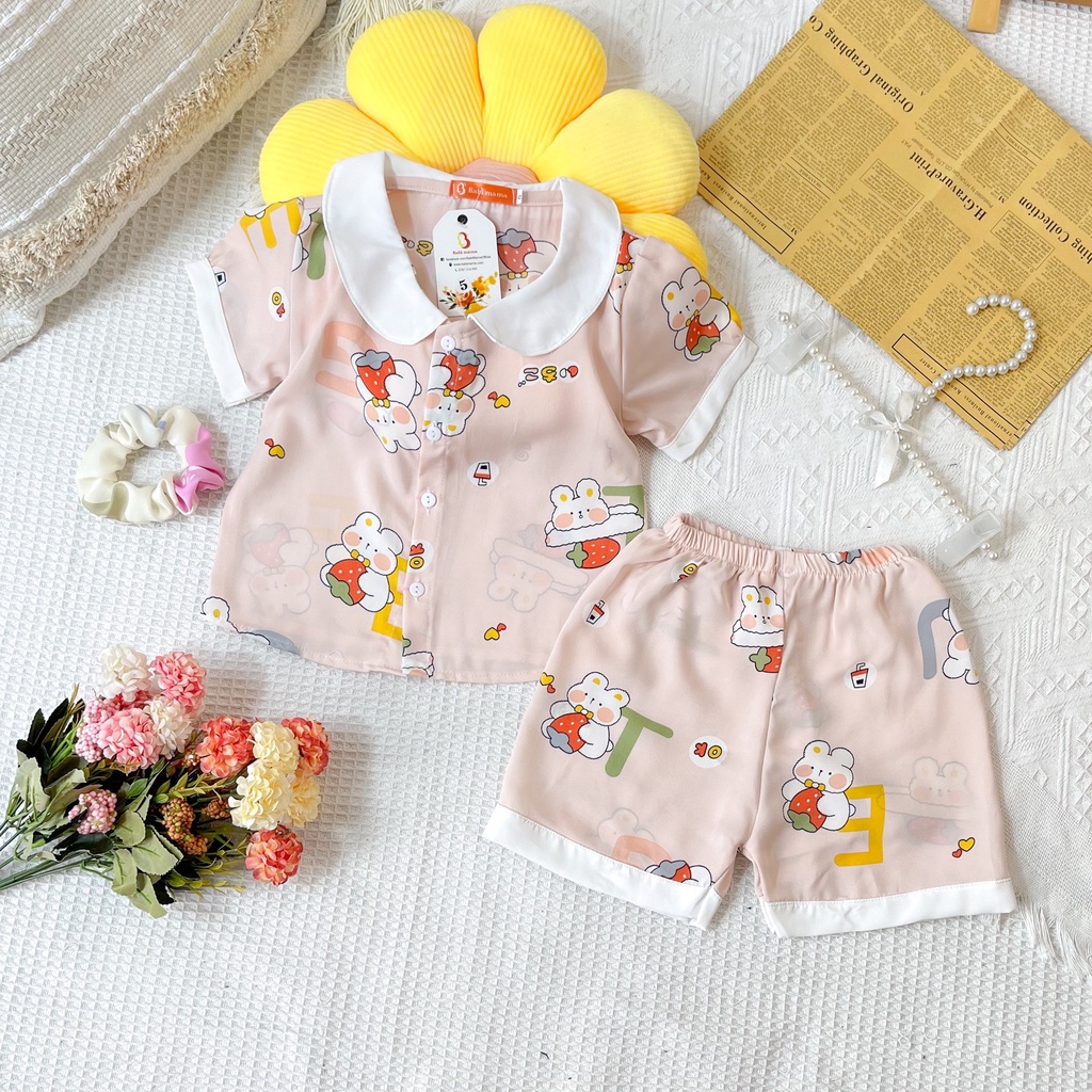 Bộ Đồ Ngủ Pijama Áo Cộc Quần Đùi Từ Chất Lụa Mango Kiểu Tay Bồng Dành Cho