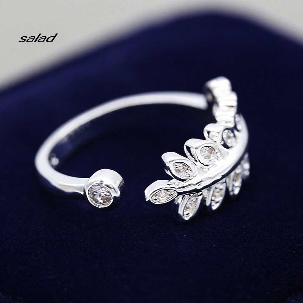 【SD】Fashion Promise Olive Leaf Band Adjustable Open Index Finger Ring Jewelry