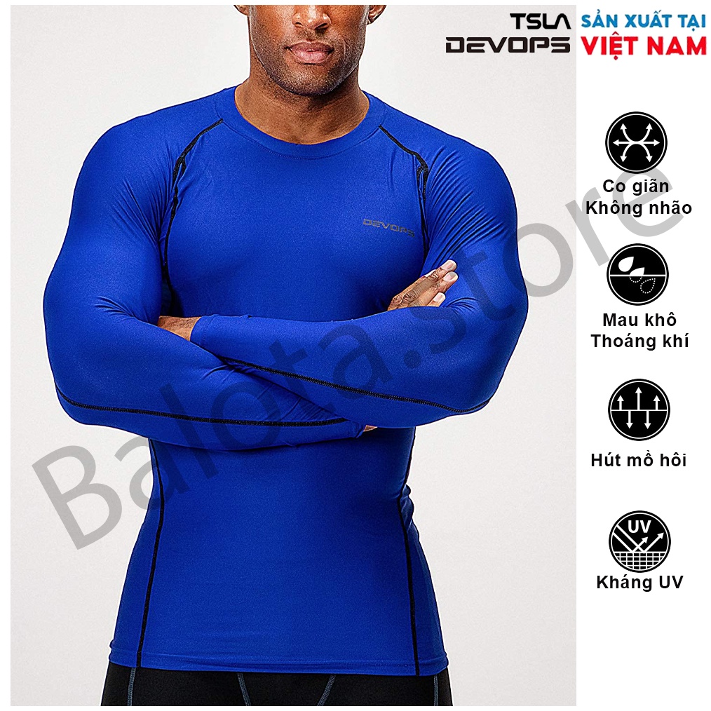 Áo thun dài tay nam Devops chất vải co giãn form ôm body lót giữ nhiệt đá bóng tập gym bơi thể thao pro combat chống UV | BigBuy360 - bigbuy360.vn