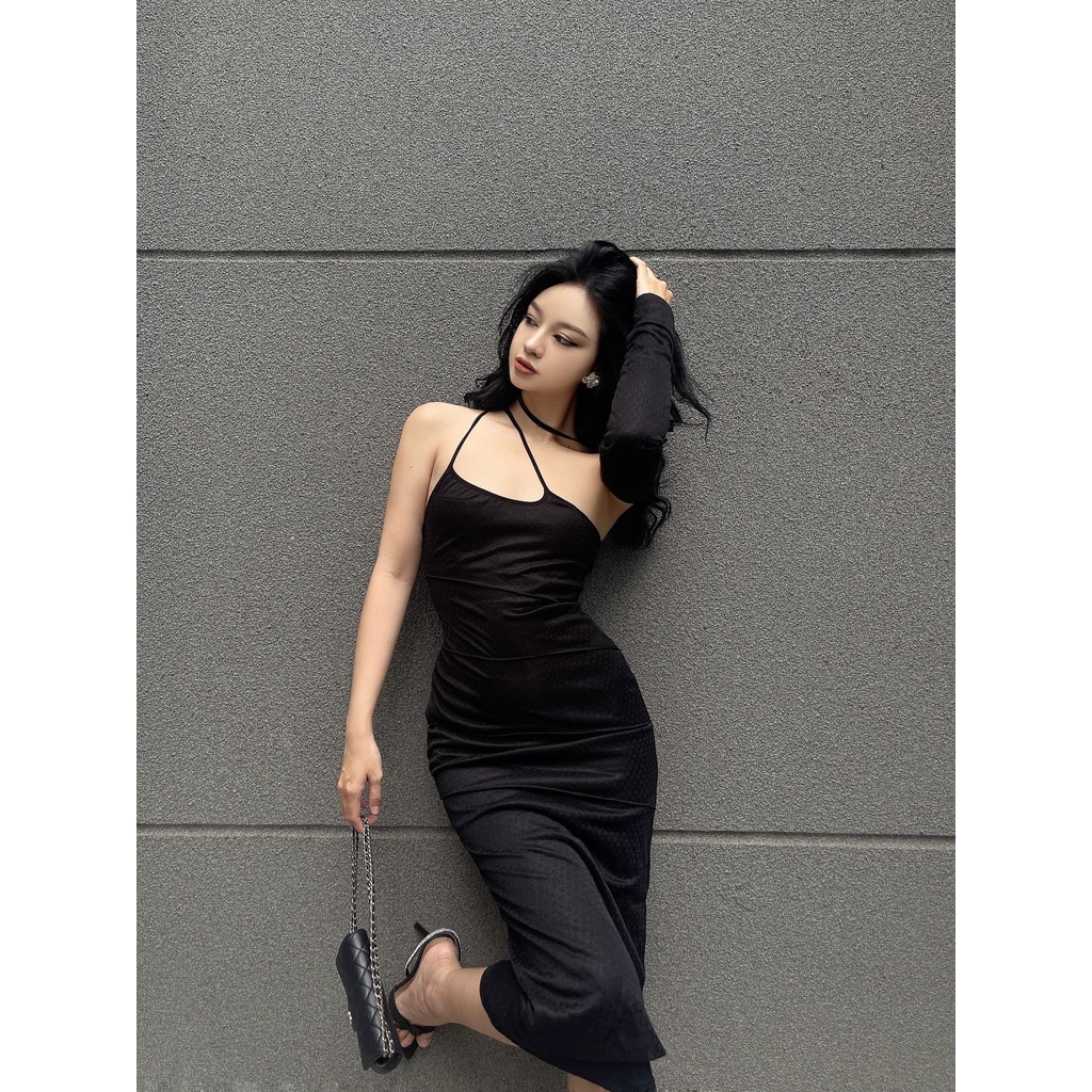 Váy Body Lưới Cổ Chéo 1 Tay LSEOUL V1411 Chất Dày Dặn Tôn Dáng Sang Trọng Quyến Rũ