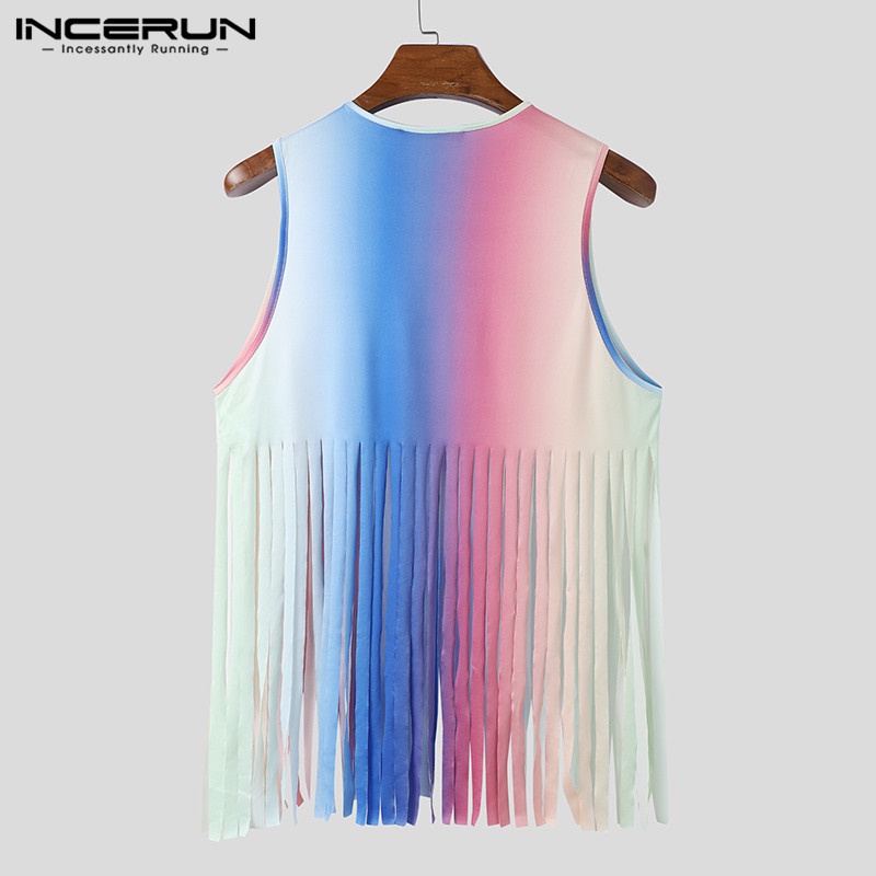 Áo ba lỗ INCERUN tua rua sát nách nhuộm màu thời trang cho nam