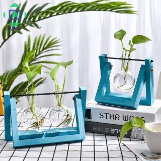 Kệ gỗ trang trí để bàn kèm bình thủy tinh xinh xắn