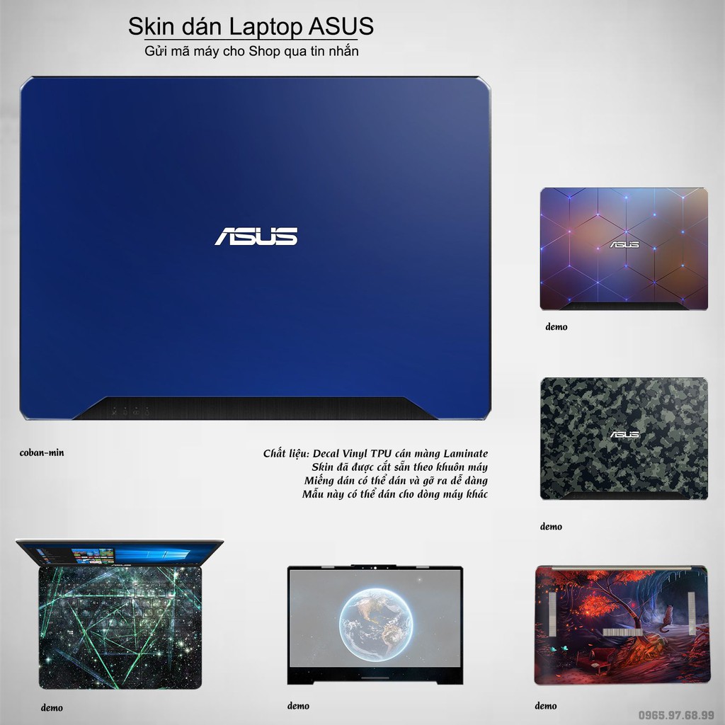 Skin dán Laptop Asus in màu xanh dương coban mịn (inbox mã máy cho Shop)