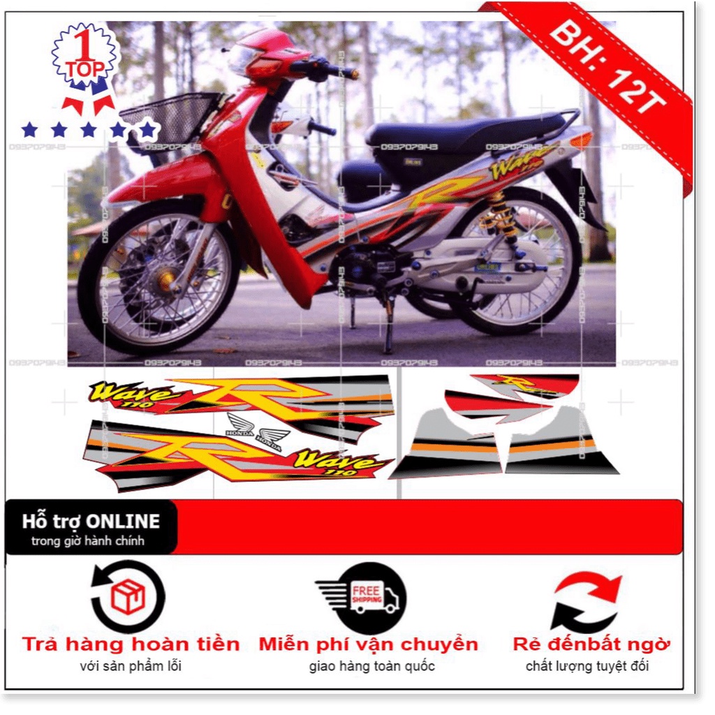( Quí khách vui lòng mang ra tiệm cho thợ dán ) Tem wave R 2016 đỏ bạc