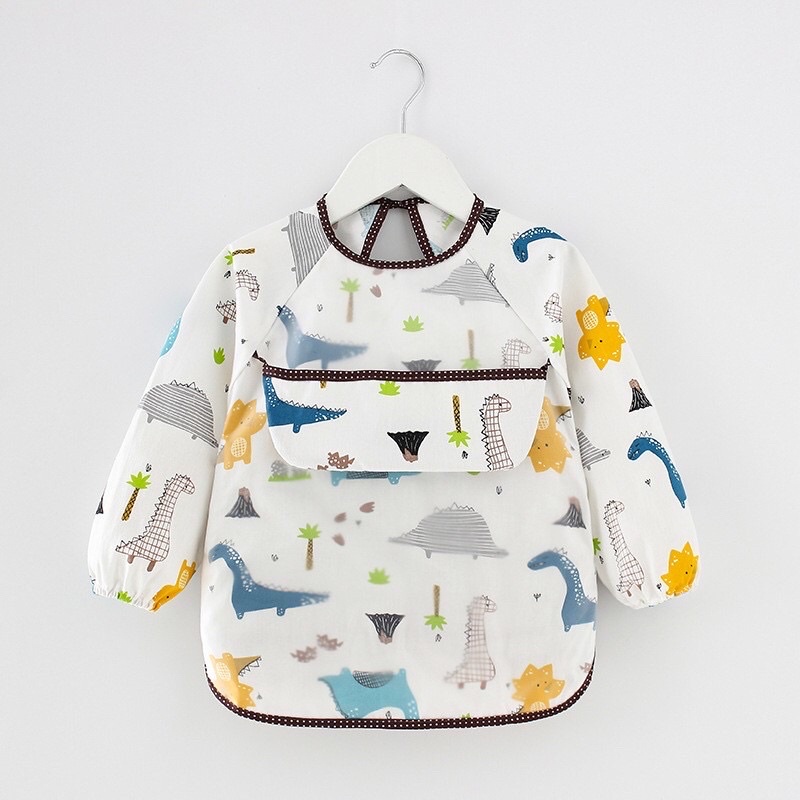 𝐒𝐡𝐨𝐩 𝐌𝐞̣ 𝐁𝐨𝐛 𝟖𝟔 - Áo yếm chống thấm dài tay cotton 2 lớp có máng hứng ngang ngực thông minh